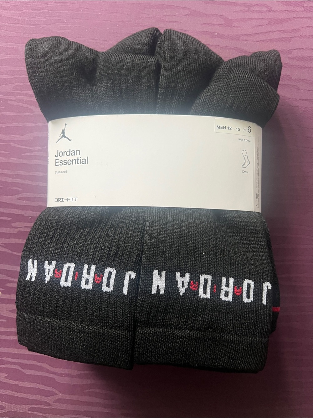 Jordan Men's Black Crew Athletic Socks with White & Red Logo - 6 Pack